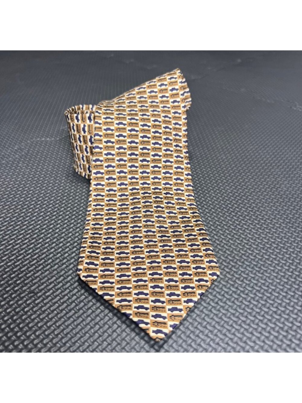 Banana Republic Mens 100% Silk Car Print Tie Made In Italy 58" Brown & Navy